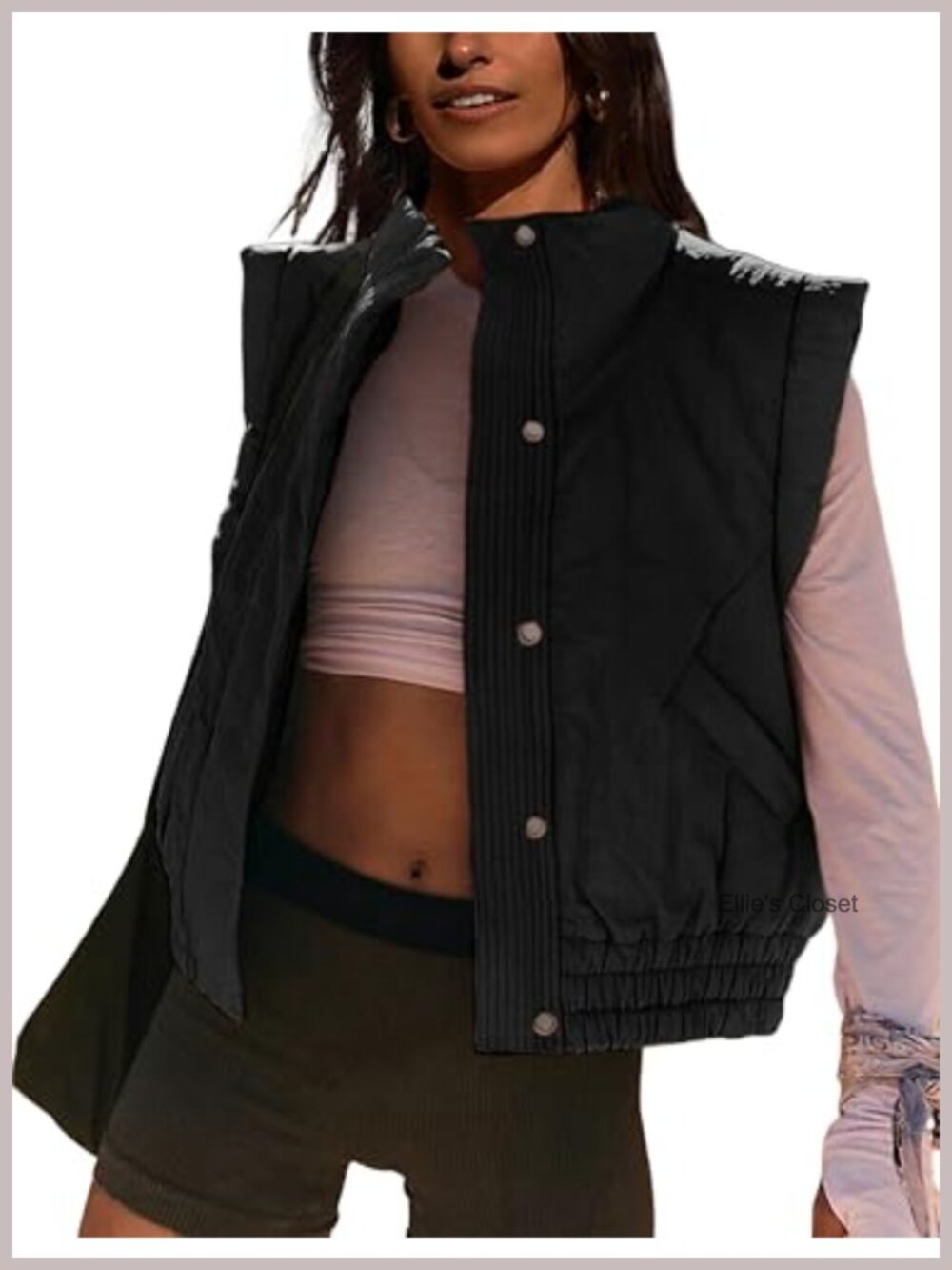Quilted Puffer Vest Cropped Button Down Sleeveless Padded Gilet with Pockets